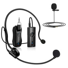 KIMAFUN Wireless Headset Microphone, 2.4G Wireless Microphone Headset and Lavalier Lapel Mics 2 In 1 Suitable for Speaker, PA System, Audio Mixer, Te