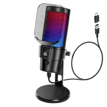 VCOM USB Microphone for PC, RGB Gaming Mic with Mute Button, Pop Filter, Shock Mount, Gain Knob, Condenser Microphones for Gaming, Podcast, Streaming