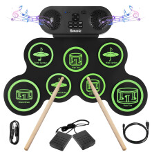 Electronic Drum E-Drum Kit, Bonvvie Roll Up Digital Drums with 7 Pads, MIDI, DTC, Built-in Dual Speakers, Rechargeable 1200mAh Li-ion Battery, Ideal