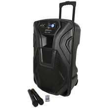 QTX Busker 15 Portable PA System with Wireless Microphones & Remote Control Bluetooth Trolley Speaker, Battery-Powered Loudspeaker for Karaoke, Outdo