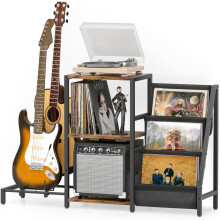 Bikoney Record Player Stand with Guitar Rack & Vinyl Storage for 200 LPs
