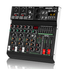 SIKUING 4 Channel Professional Portable Audio Mixer,320 DSP Effects+7-Band Equalizer,Bluetooth Sound Card+48V Phantom Power,USB Interface,for PC Reco