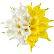 Lot de 22 fleurs artificielles de lys calla en polyuréthane blanc, 34 cm