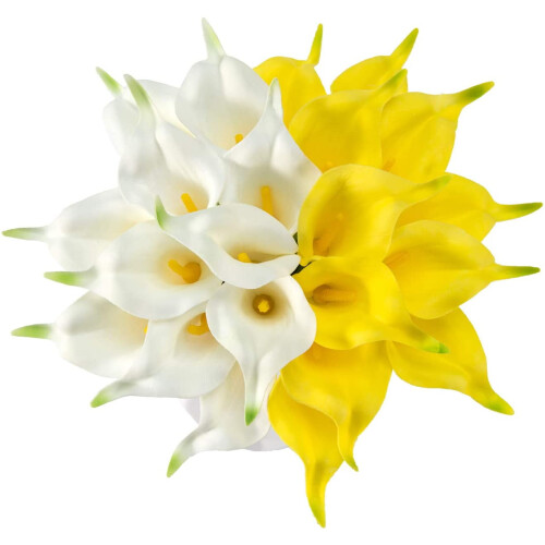 Lot de 22 fleurs artificielles de lys calla en polyuréthane blanc, 34 cm