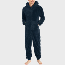 Herren-Kapuzen-Einteiler aus flauschigem Fleece mit Reißverschluss, 1-teilig