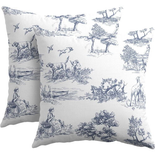 Fodere per cuscini Toile blu navy e bianche 40x40 cm, cotone e lino,