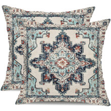 Boho kussenhoezen 18x18 inch, set van 2, imitatie linnen