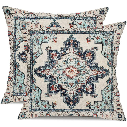 Boho putetrekk 18x18 tommer sett med 2 imitert lin