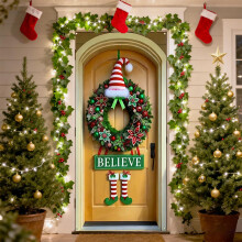 Décoration de porte de Noël 35 x 71 pouces, multicolore, polyester