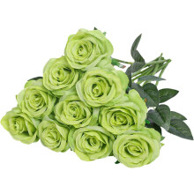 10 roses artificielles en soie, tige de 53 cm