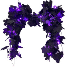 Guirlande d'Halloween violette à LED avec feuilles d'érable noires