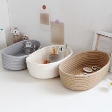 Panier de rangement ovale miniature en corde de coton – Blanc