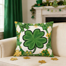 Kussensloop voor St. Patrick's Day, 45x45 cm, groen met vier blaadjes.