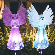 Lampes solaires en forme d'ange à planter – Fibre optique, IP65, lot de 2