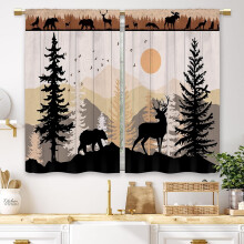 Zelené květinové kuchyňské závěsy s motivem sedmikrásek, polyester, 27,5x39