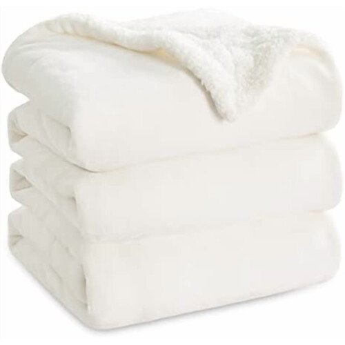Couverture polaire sherpa blanche, format king size (274 x 229 cm).