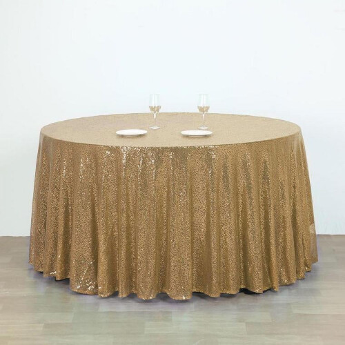 Toalha de mesa redonda de lantejoulas de 132 polegadas na cor champanhe