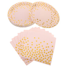 Assiettes et serviettes en papier à pois roses – 50 pièces