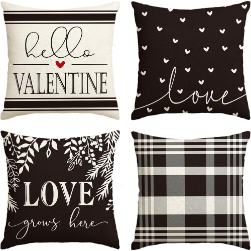 Housse de coussin Saint-Valentin 50 x 50 cm Noir et blanc