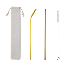 Lot de 2 pailles en acier inoxydable avec goupillon et pochette