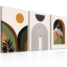 Ensemble de 3 tableaux muraux bohèmes en toile beige et verte, 30 x 40 cm (12 x 16 pouces).
