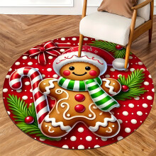 Gingerbread Man Round Rug 80x80cm Flannel Memory Foam