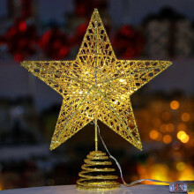 GoXteam Lighted Christmas Tree Topper Star 10 inch Gold