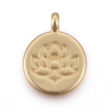 Tibetischer Lotus-Anhänger, Legierung, 5-teilig, 20 x 15 x 4,5 mm, mattgold