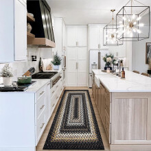 Runner rug washable braided boho geometric 2 ft x 8 ft black