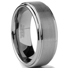 Alliance pour homme Metal Masters en tungstène, 8 mm, finition brossée, argentée polie, confort optimal, bords biseautés