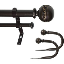 2,5 cm dobbel gardinstang med sobelknopper og sperrebånd, 62–122 cm
