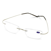 Superleichte, schlanke, randlose Drahtlesebrille – flexible, klare, rechteckige Lesebrille mit Etui