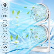 Donemore Doppelkopf-Tischventilator, 2024 – Verbesserter, leiser pneumatischer Ventilator mit hoher Windleistung, USB-kompatibel für Büro und