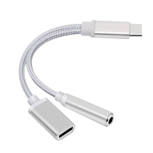 2-i-1-adapter, type-C til type-C + 3,5 mm ladeadapter for lyd, 2-i-1-adapter, kabel og lader