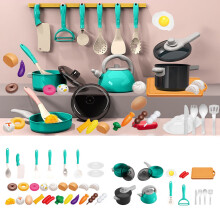 Twfbrm44-teiliges Spielküchen-Set für Kleinkinder mit Töpfen, Pfannen, Kochgeschirr, Besteck und Lebensmitteln, kompatibel mit