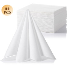 Tutuviw50Pack Witte Wegwerp Servetten, Gastendoekjes met Linnenlook voor Bruiloft, Feest, Keuken, Badkamer, Evenementen