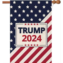 Bandeira de jardim grande WENWELL Donald Trump2024, 71 x 102 cm, placa de juta "Make America Great Again", banner externo de dupla face.