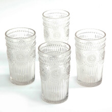 Conjunto de 4 copos de vidro com relevo The Pioneer Woman Adeline, transparentes, 473 ml (16 onças)