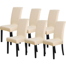 Ensemble de 6 housses de chaises de salle à manger – Housses extensibles beiges