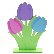 Ornamento in legno a forma di tulipano per decorazioni pasquali e primaverili.