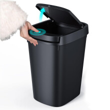 Poubelle Slim10L en plastique avec couvercle Ă pression, noire