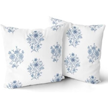 Housses de coussin en polyester à motif floral bleu, 45 x 45 cm, lot de 2