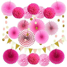Kit de décoration de fête noir et or – 21 pièces : éventails, pompons,