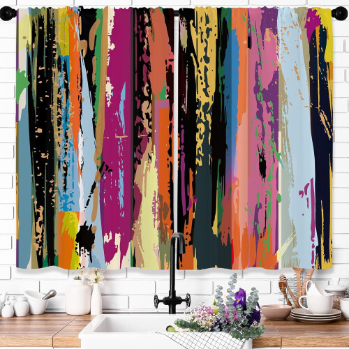 Farverige ternede køkkengardiner 61x91 cm (2 paneler)