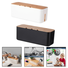 Boîte de gestion des câbles avec couvercle en bois, plastique ABS, 30 x 10,8 cm