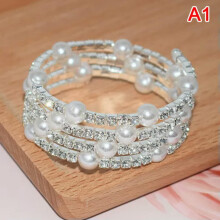 Crystal imitation pearl bracelet silver multilayer