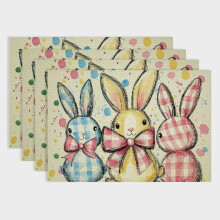 Set van 4 linnen placemats, hittebestendig en wasbaar.