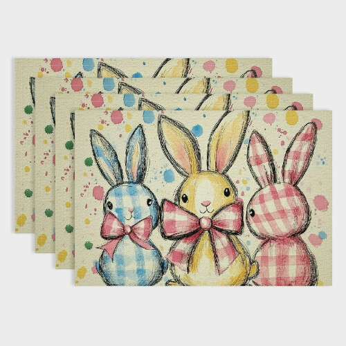 Set van 4 linnen placemats, hittebestendig en wasbaar.