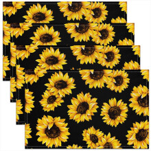 Set van 4 placemats met zonnebloemmotief, 30 x 45 cm, polyester