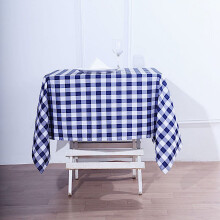 Marineblå rutete polyester firkantet duk 136 cm